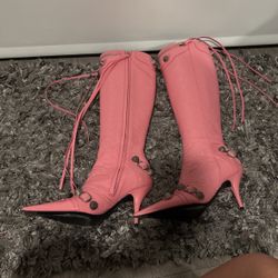 Pink Balenciaga Boots and Purse