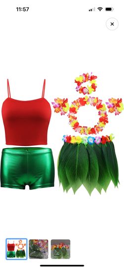 7pcs Leaf Hula Skirt And Hawaiian Leis Set For Kids