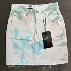 Women's LEVIS Tie Dye JEAN SKIRT Size 25 White High Rise Waist with Pockets
