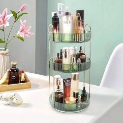 360 Rotating Makeup Organizer for Vanity - Spinning Bathroom Organizer Countertop, Large Storage Cosmetic Display Tray, Make Up Counter Shelf for Perf