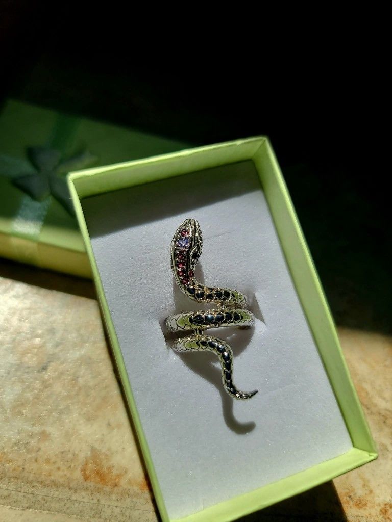 Snake Ring  .925 Sterling Silver Garnet Tanzanite Gemstone Size 6