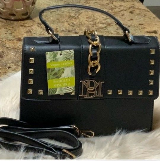 Bagley Mischka Black Vegan Leather Satchel. NWT