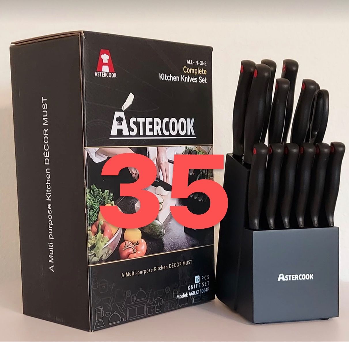 Knife Set, 15 Pieces Knife Sets for Kitchen with Block, Dishwasher Safe Kitchen Knife Set with Built in Sharpener Block, German Stainless Steel Knife 