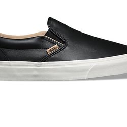 Vans Lux Leather Classic Slip-on Sneaker Black/Porcini Leather M 7.5 / W 9.  Worn condition. Still life left. Make an offer!