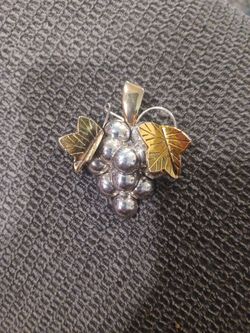 Grape With Leaves Pin Or Necklace Pendant