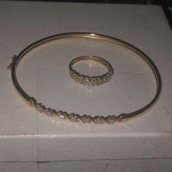 10k Diamond XO Bangle Bracelet & Ring 