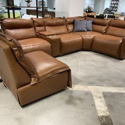 New Vancouver Leather Five Piece Motion Sectional in Rowland Brown