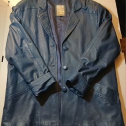 Blue Ercan Leather Coat Small