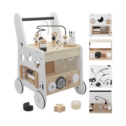 Wooden Baby Walker Activity Cubes,Baby Push Walker Toy for Toddler, 5in1 Montessori Learning&Educational Toys for 1+ Year Old Boy Girl | Sorting&Stack