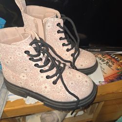 Pink Floral Combat Boots