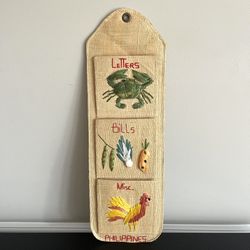 Vintage Handwoven Philippines Wall Organizer Mail Letters Bills Natural Fibers