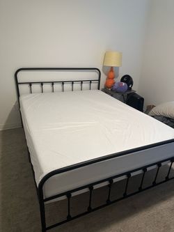 queen bed frame and mattress with mattress cover included