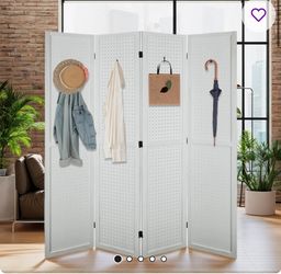 Wood Room Divider Pegboard Display Folding Privacy Screen