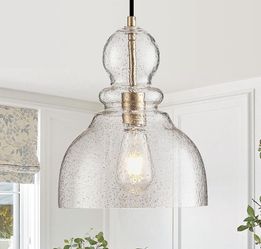 Seeded Glass Pendant Light – Gold Accents