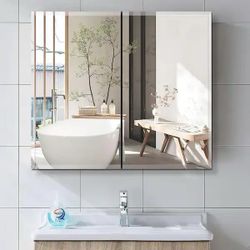 30 in. W x 26 in. H Rectangular Metal Medicine Cabinet with Mirror in Silver brand new in box $130 A100