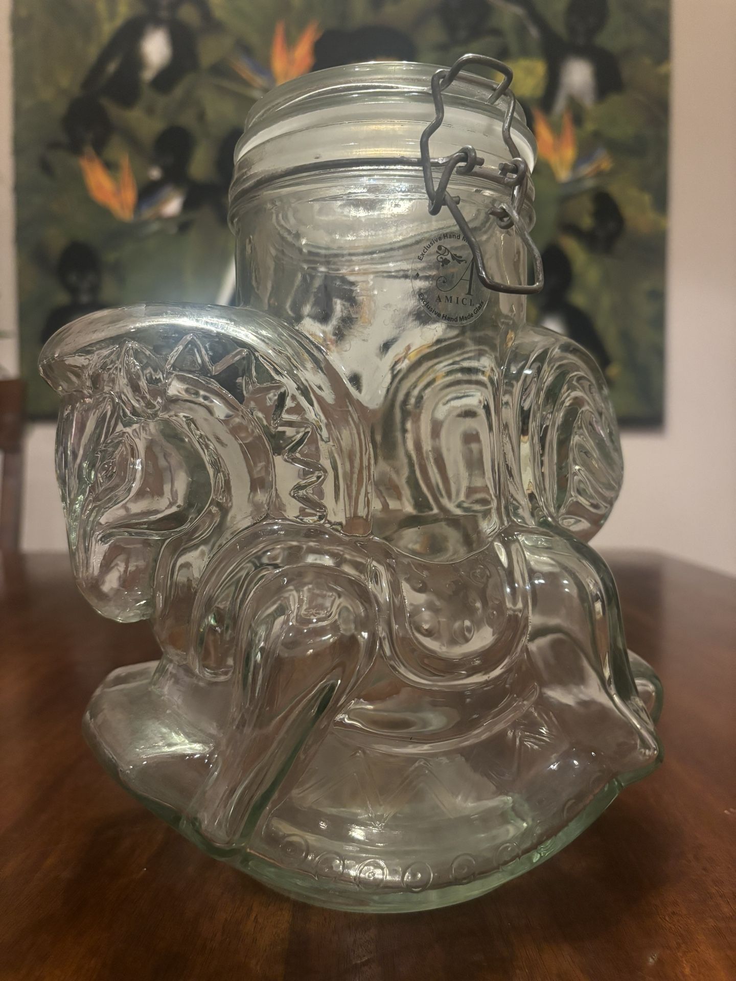 Vintage Candy Jar Amicl 1960’s Carousel Rocking Horse Mason Jar