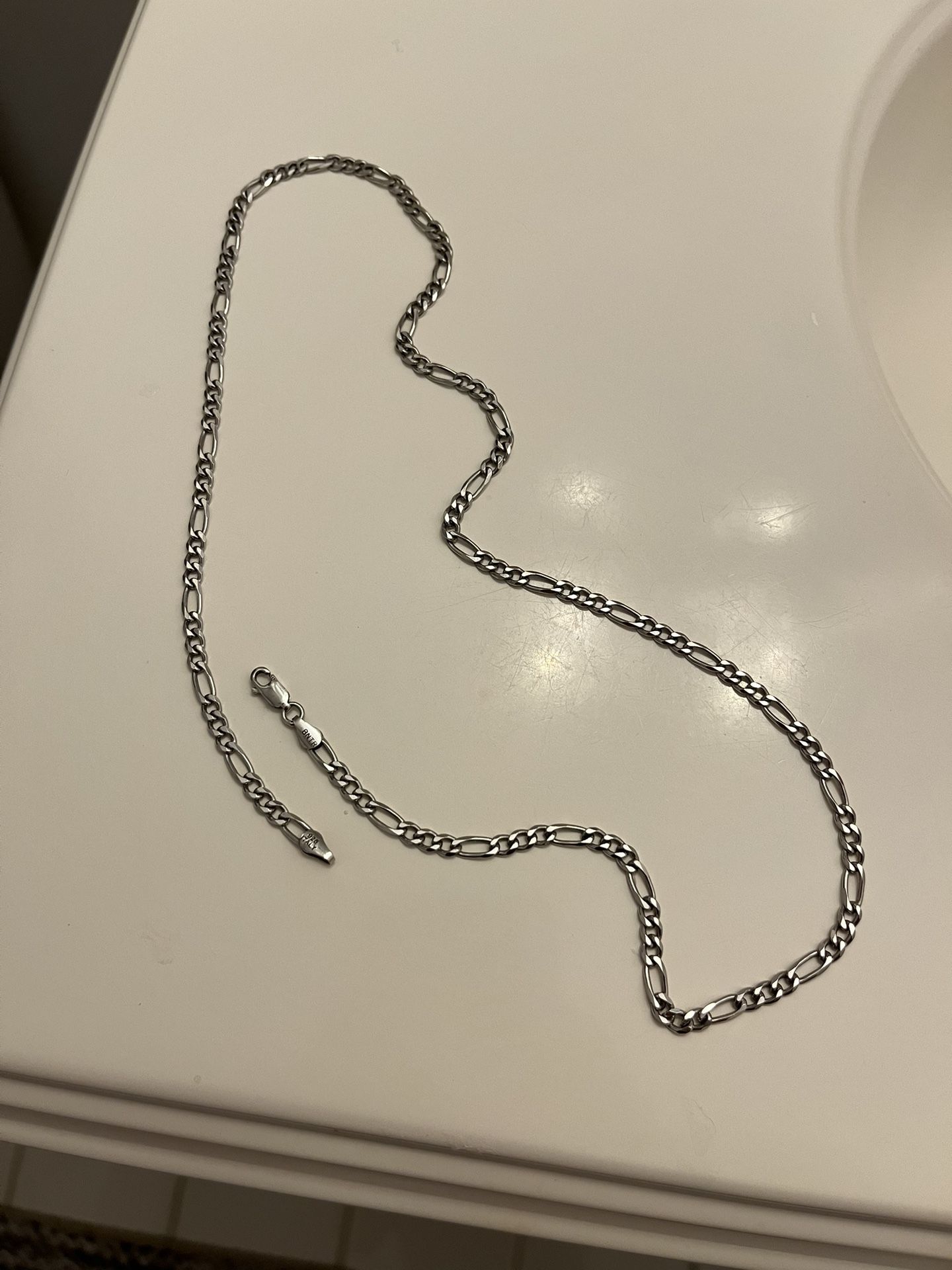 Sterling Silver Figaro 22” Inch Necklace - Mens Made In Italy 925