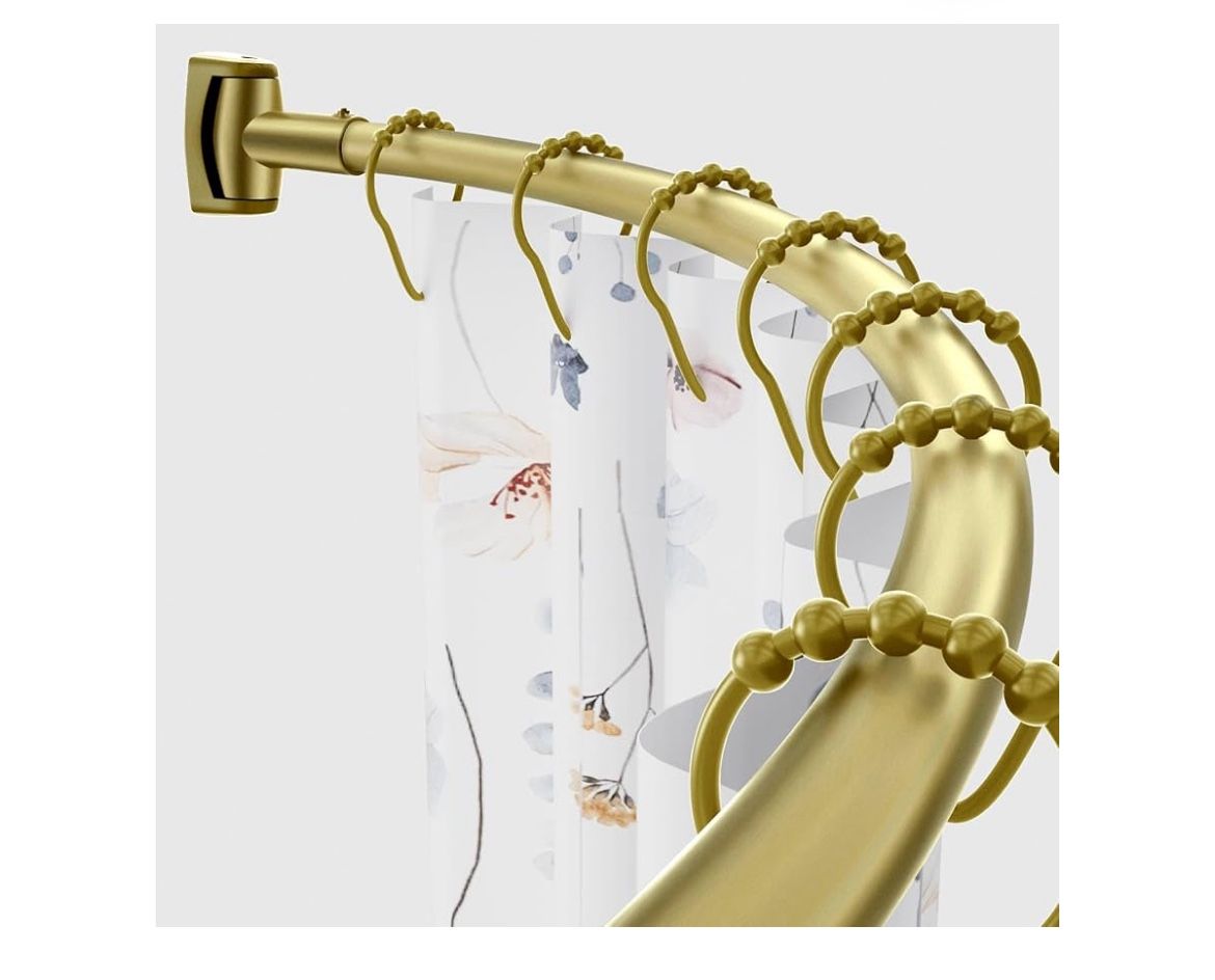 New Adjustable Curved Shower Rod, 42-72 inches Extra Wide Shower Curtain Rod, Rust proof, Premium Stainless Steel, Curved Shower Rod for Bathroom, Gol