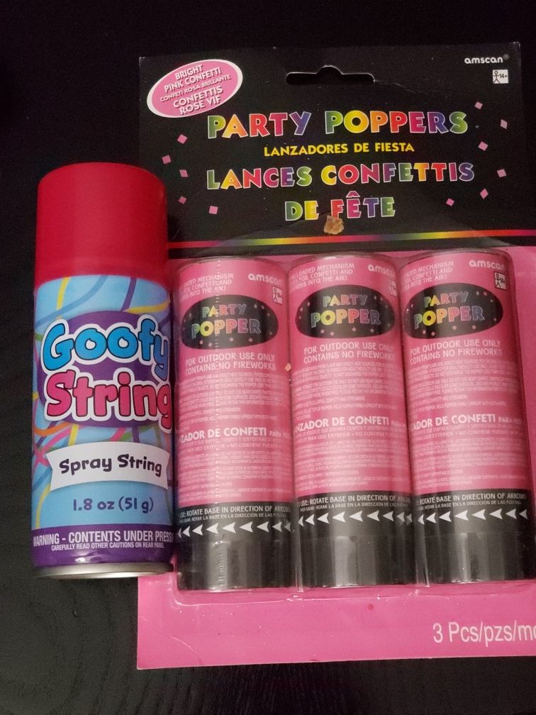 Pink Gender Reveal Poppers &Pink Silly String