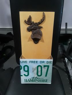 NH license plate bottle opener catcher