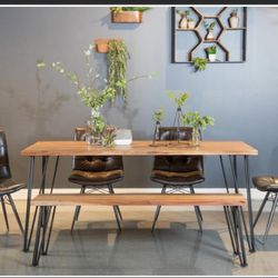 Acacia Live Edge Table/ Acacia Wood Dining Set/ 71” Solid Acacia Wood Dining Set