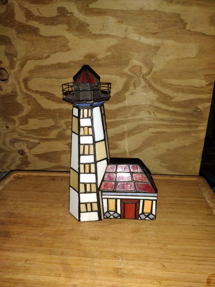 Stained Glass Lighthouse Table Light With Switch On Cord