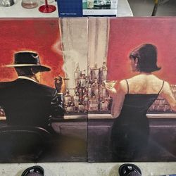 Large Two-Panel Bar Scene Canvas Wall Art (Set of 2)