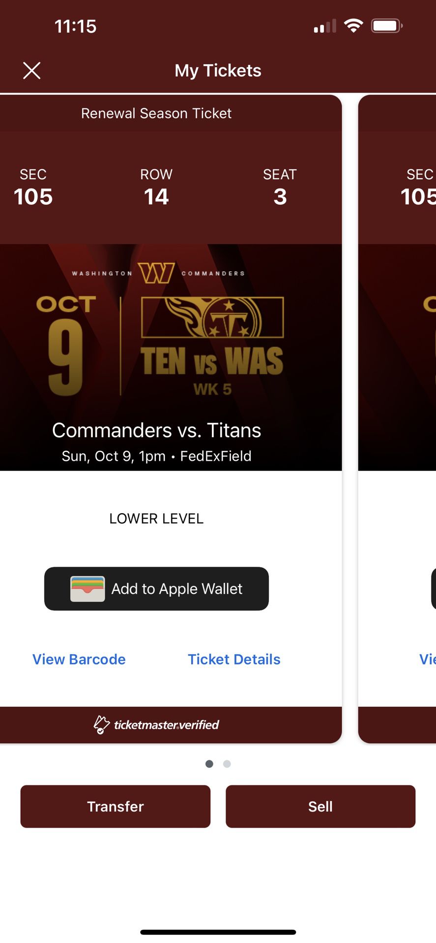 100 Level Washington Commanders Tickets!!!