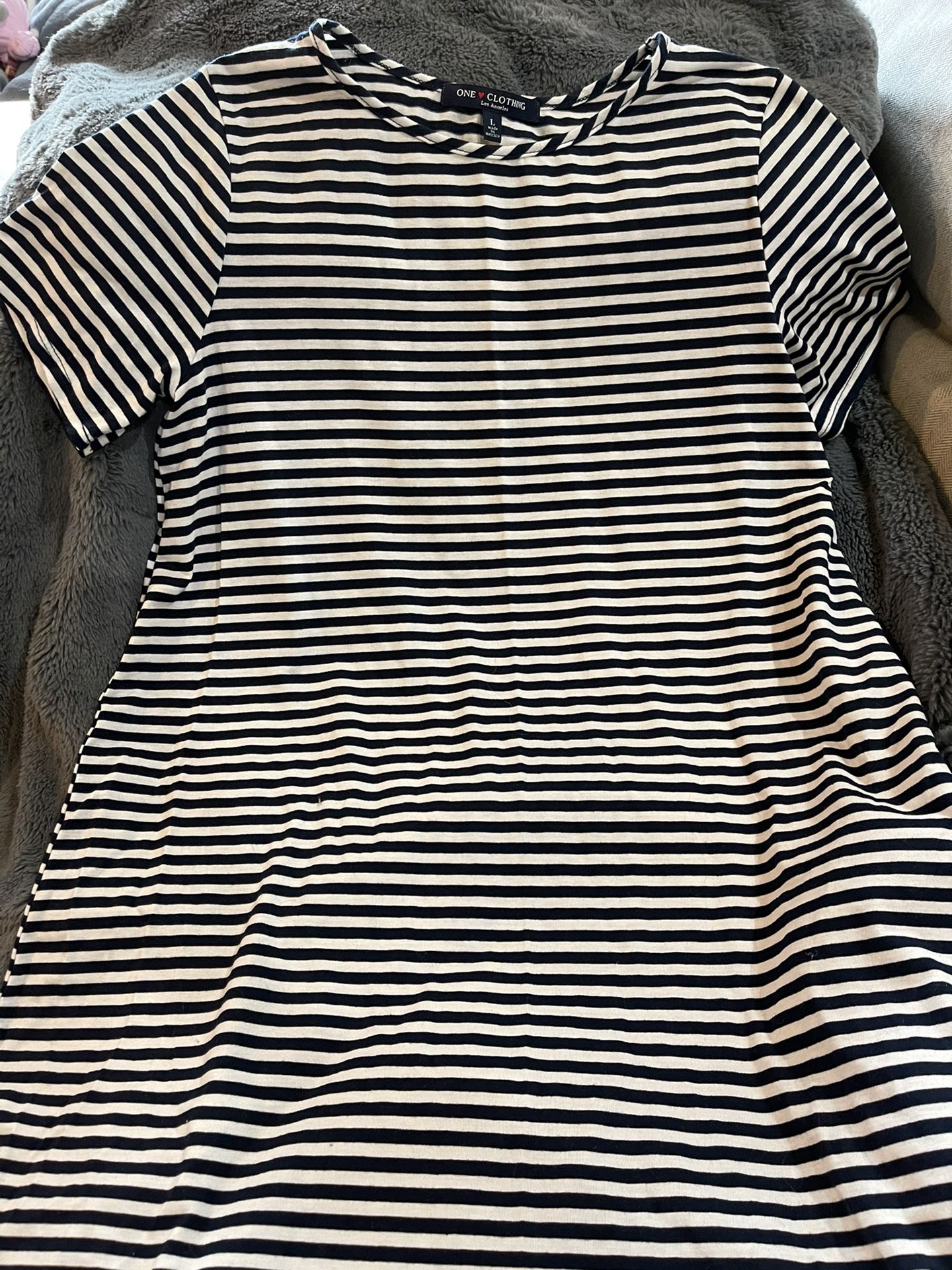 Striped Navy & White T-Shirt Dress, Size L