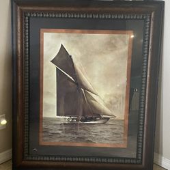 Large Sailboat Painting Under Glass Frame