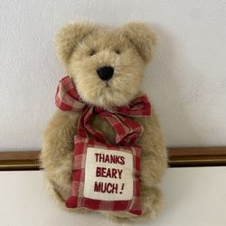 Boyds Bears MERCI BEARCOO  Plush 8”THANKS BEARY MUCH! RD Plaid Bow