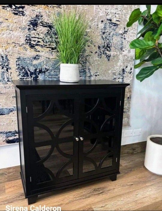 Black Storage Accent Cabinet With Glass(