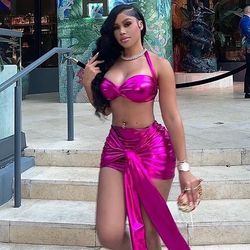 Pink Metallic Skirt Set 