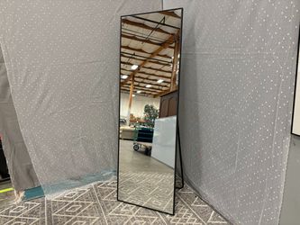 Full Length Free Standing Rectangular Mirror with Sleek Black Frame