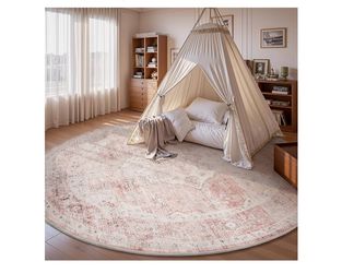 AMOAMI 6FT Round Vintage Soft Pink Rug
