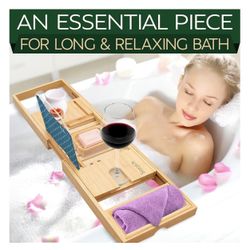  Bamboo Bathtub Tray Caddy- Adjustable Bath organizer