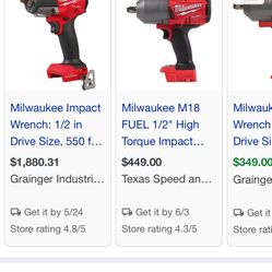 Milwaukee Impact Wrench. 1/2 Square Ring 