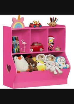 Kids Toy Storage Organizer, Children Small Bookcase and Bookshelf, Toddler 4 Cubby Toy Storage Cabinet, Toy Shelf for Playroom, Bedroom, Living Room,