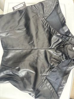 Black Faux Leather Shorts with Tags