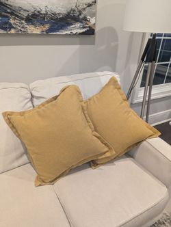 Two Decorative Mustard Yellow Square Pillows 18" Square