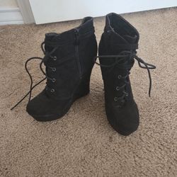 Size 8 High Wedge Black Booties