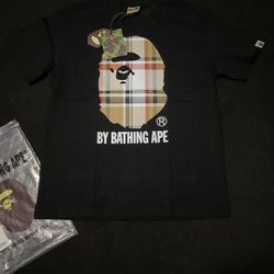 BAPE A Bathing Ape Check Black Tee
