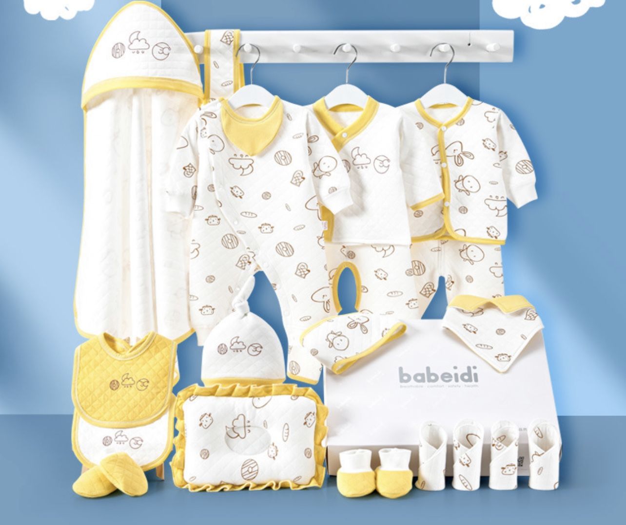 15pcs Newborn Baby Gift Set Bodysuit Hat Booties Clothing Pillow Toys Socks