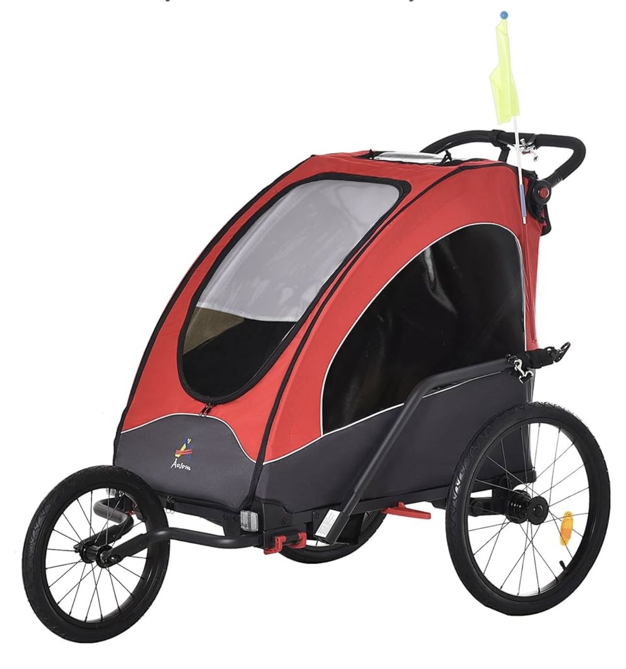 Aosom Bike Trailer for Kids 3 In1 Foldable Child Jogger Stroller Baby Stroller Transport Carrier with Shock Absorber System Rubber Tires Adjustable Ha