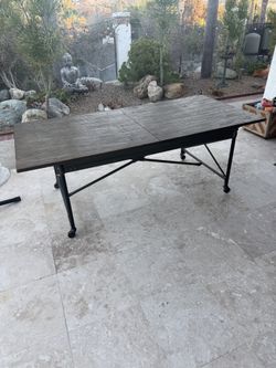 Rustic Black Metal And Wood Table With 2 Leaves