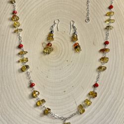 Necklace And Drop Earrings With Real Amber From Chiapas Mex