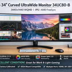 LG 34” Curved UltraWide Monitor 34UC80-B | 3440x1440 | IPS | Excellent Condition