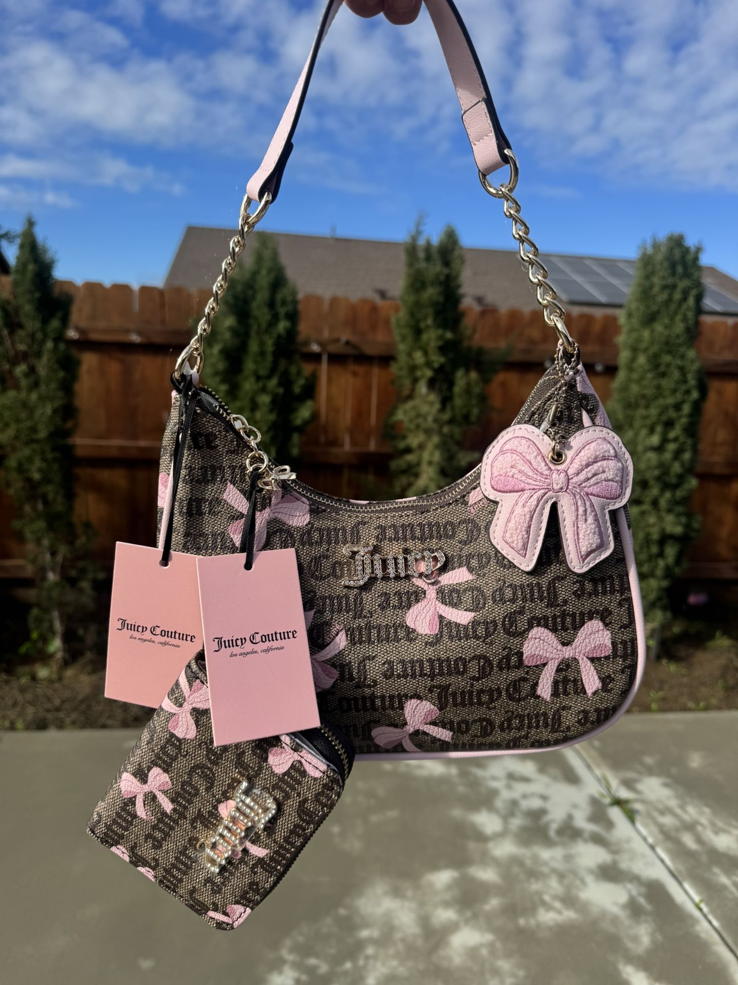 Juicy Couture Brown Bow Shoulder Bag & Wallet Set