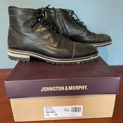 Johnston & Murphy men size 10 black leather boots