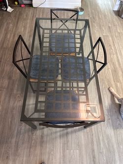 Dining table Iron and Glass 4 chairs